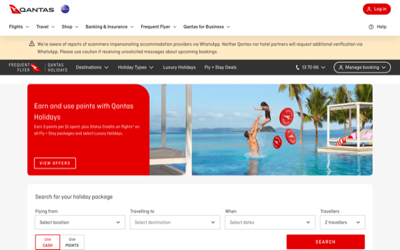 Qantas Holidays website screenshot